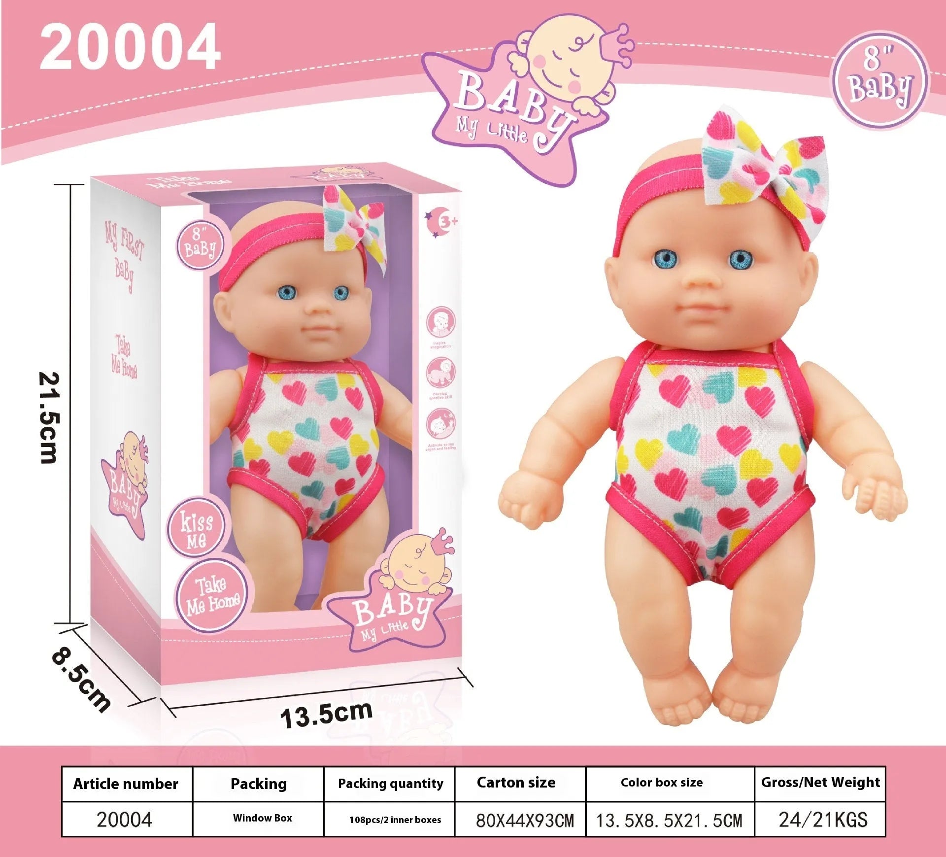 Simulation baby vinyl figurine doll in display showing realistic details and 21.5cm height