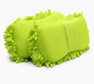 Silvery green microfiber chenille car wash sponge block measuring 14 by 25 centimetres