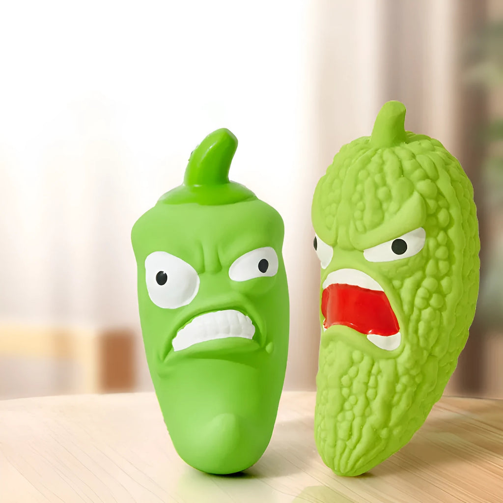 Interactive dog chew toy in bitter melon and chilli shapes with pet sound functions for bite resistance