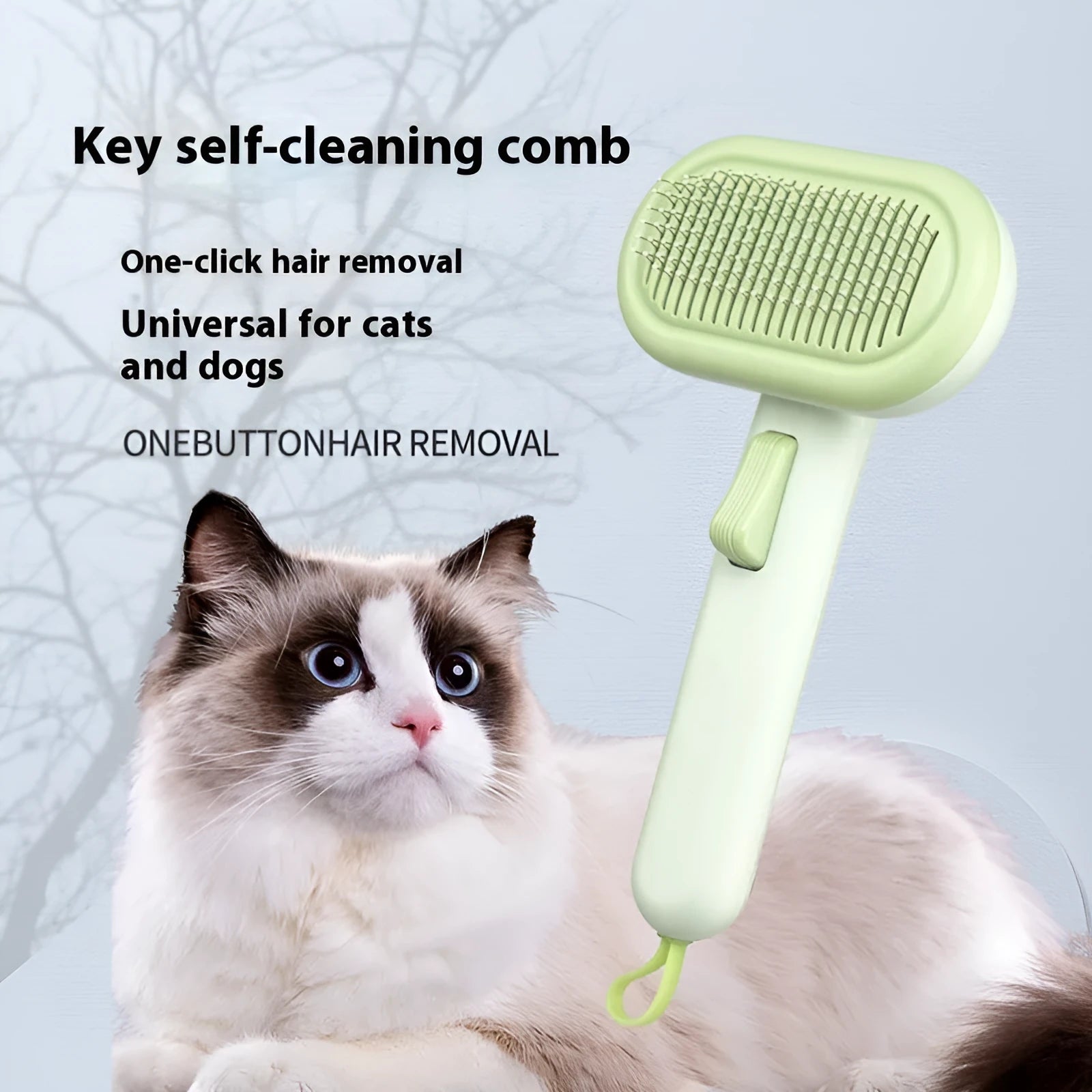 Large light grey pet hair comb with stainless steel blades for removing fur from cats and dogs.