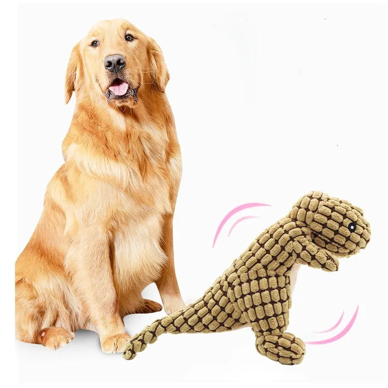 Grey, green, or orange dog toy with sound for bite-resistant chewing and boredom relief