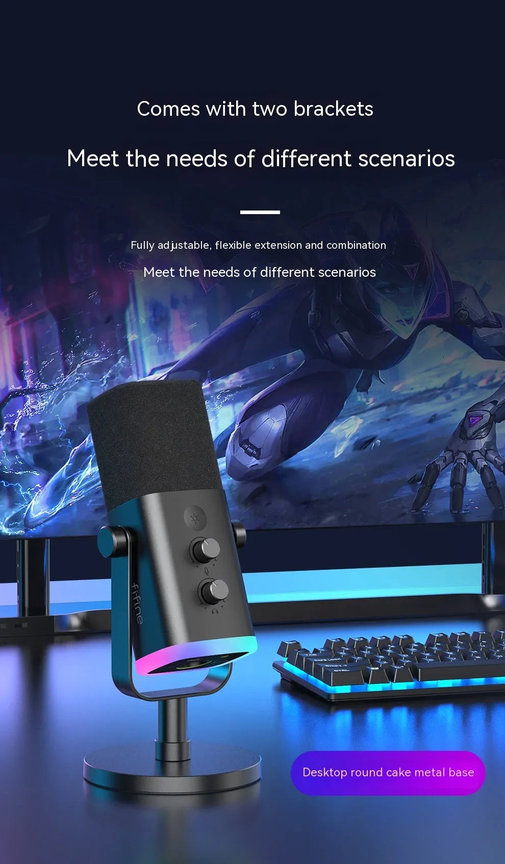 Dynamic noise reduction multifunctional microphone in black, pink or white with optional black or white BM63 bracket