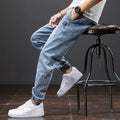 Men's loose cargo casual jeans Korean style thin straight leg trousers micro elasticity