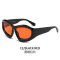 Concave bubble lens sunglasses for outdoor sports on a unisex model.