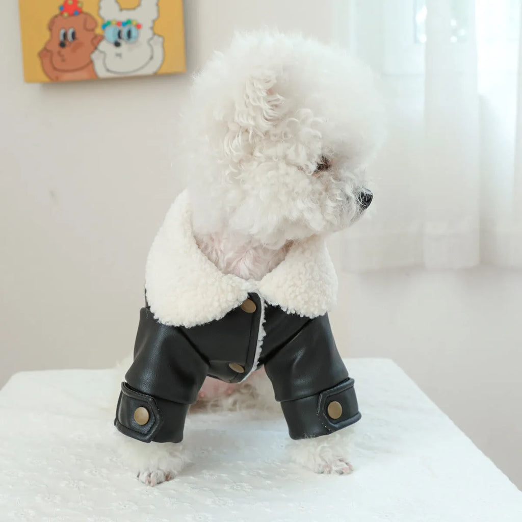Large fur coat dog clothing with fleece lining and padding in beige, black or suede style