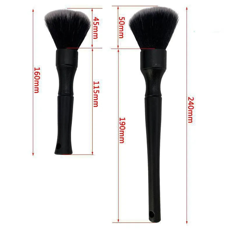 Black car detailing brush with super soft pig hair bristles and PP handle for auto interior cleaning
