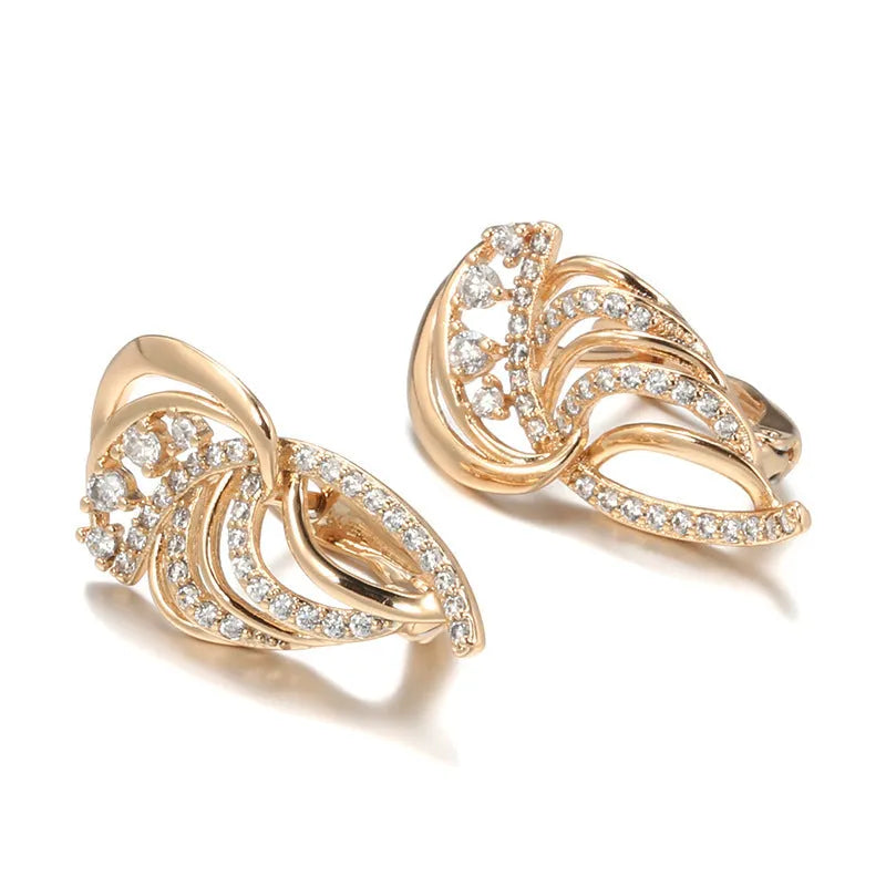 Wings design women's ear clips with micro inlaid zircon stones in gold-plated copper construction