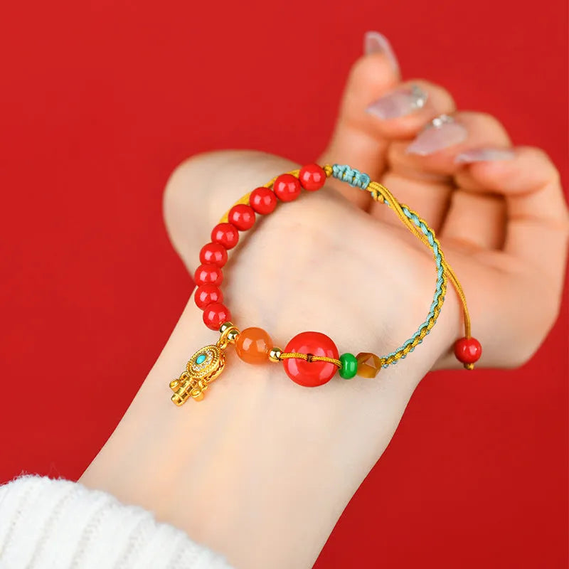 Emperor red sand cinnabar bracelet with hand-woven peace buckle design