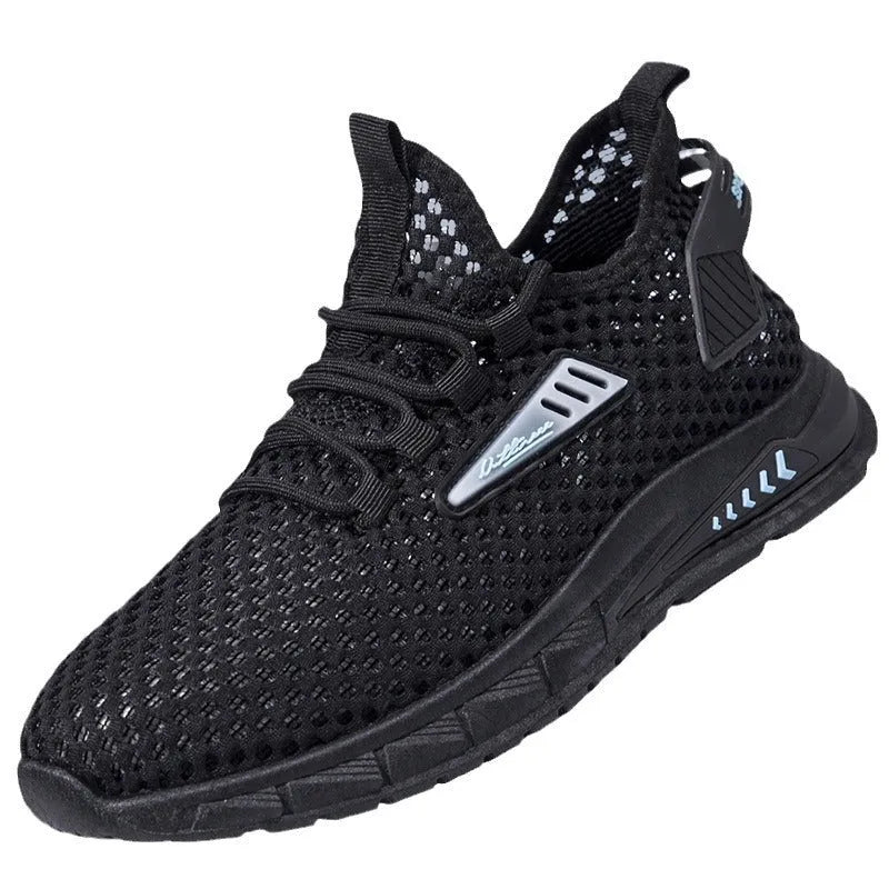 Men's beige mesh sneakers with lace-up design and low EVA sole