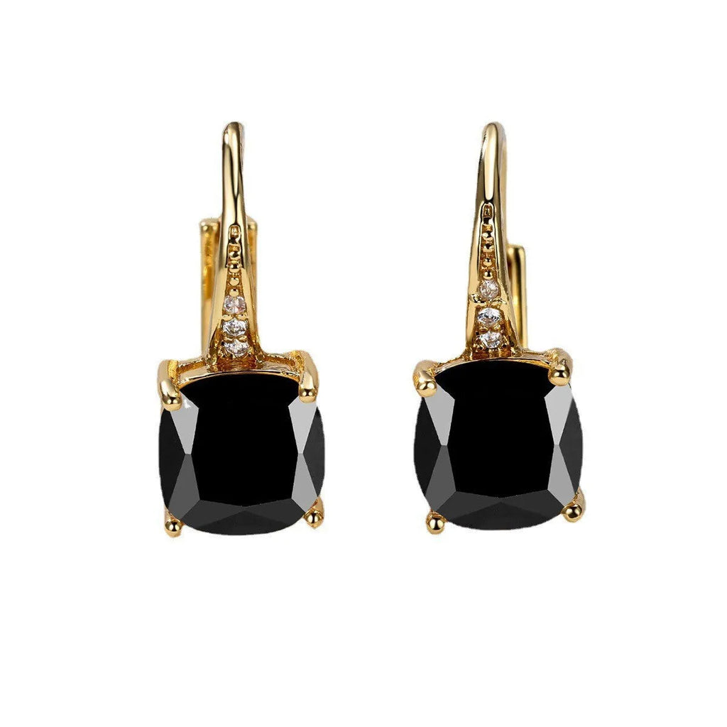 Square zircon inlaid geometric ear hook earrings with Korean style electroplated copper construction