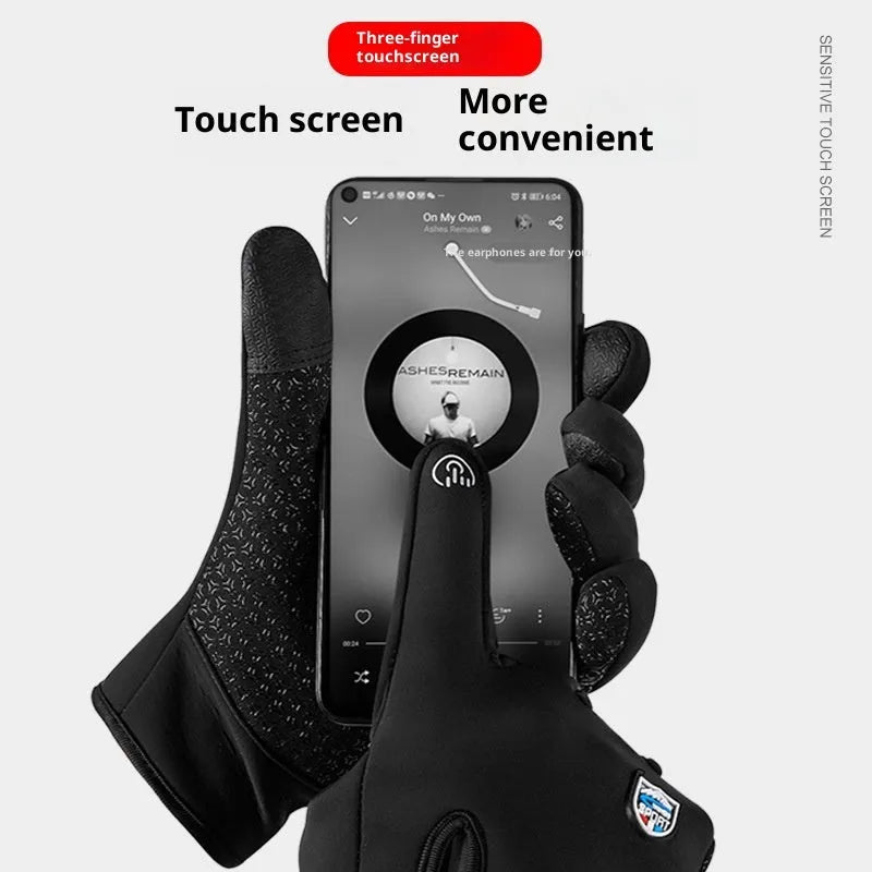 USB heated cycling gloves for men and women in black with constant temperature heating, waterproof nylon, and reflective panels