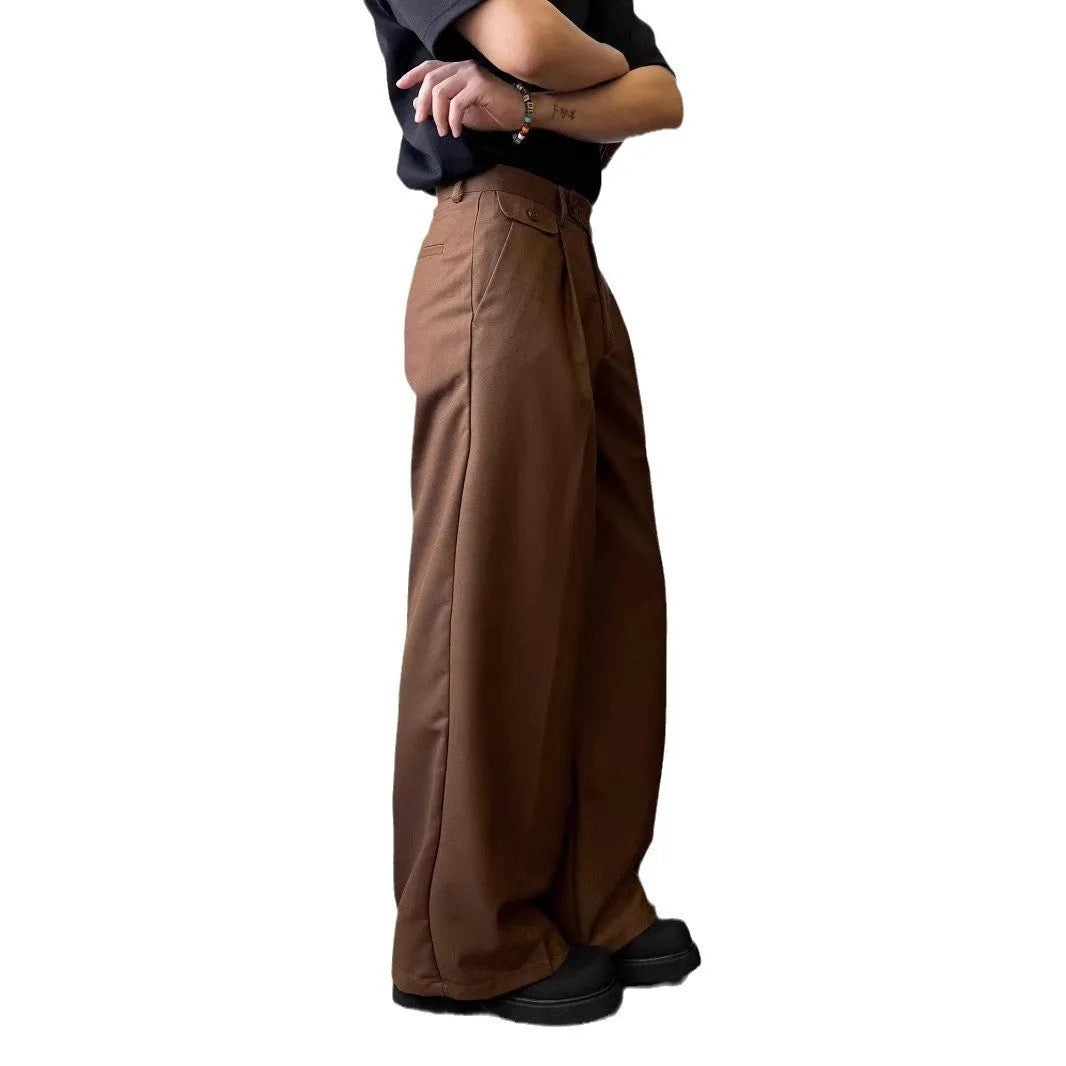 Men's straight-leg loose-fit trousers in brown and black solid colours