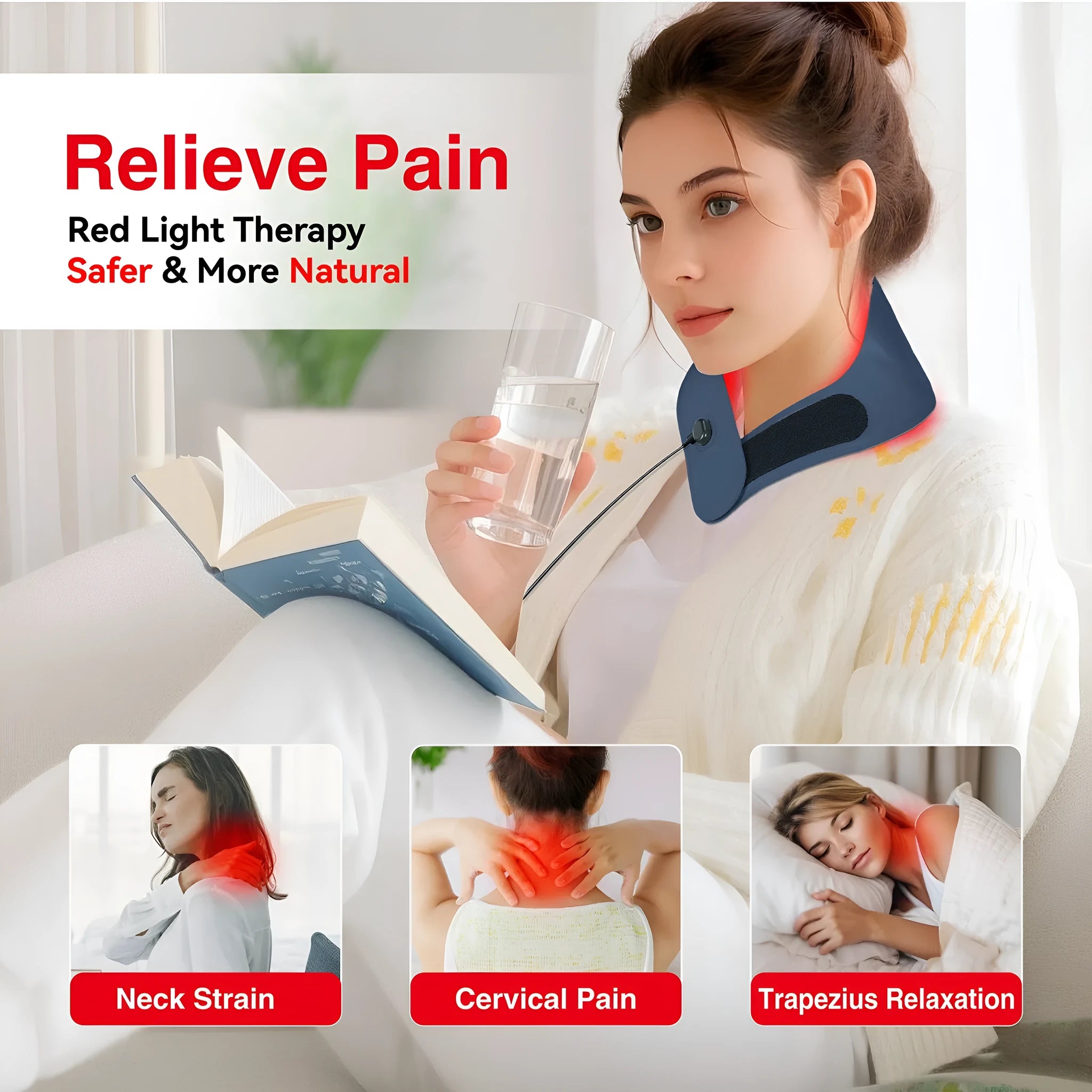 Red light hot compress neck mask physiotherapy device in deep sky blue colour