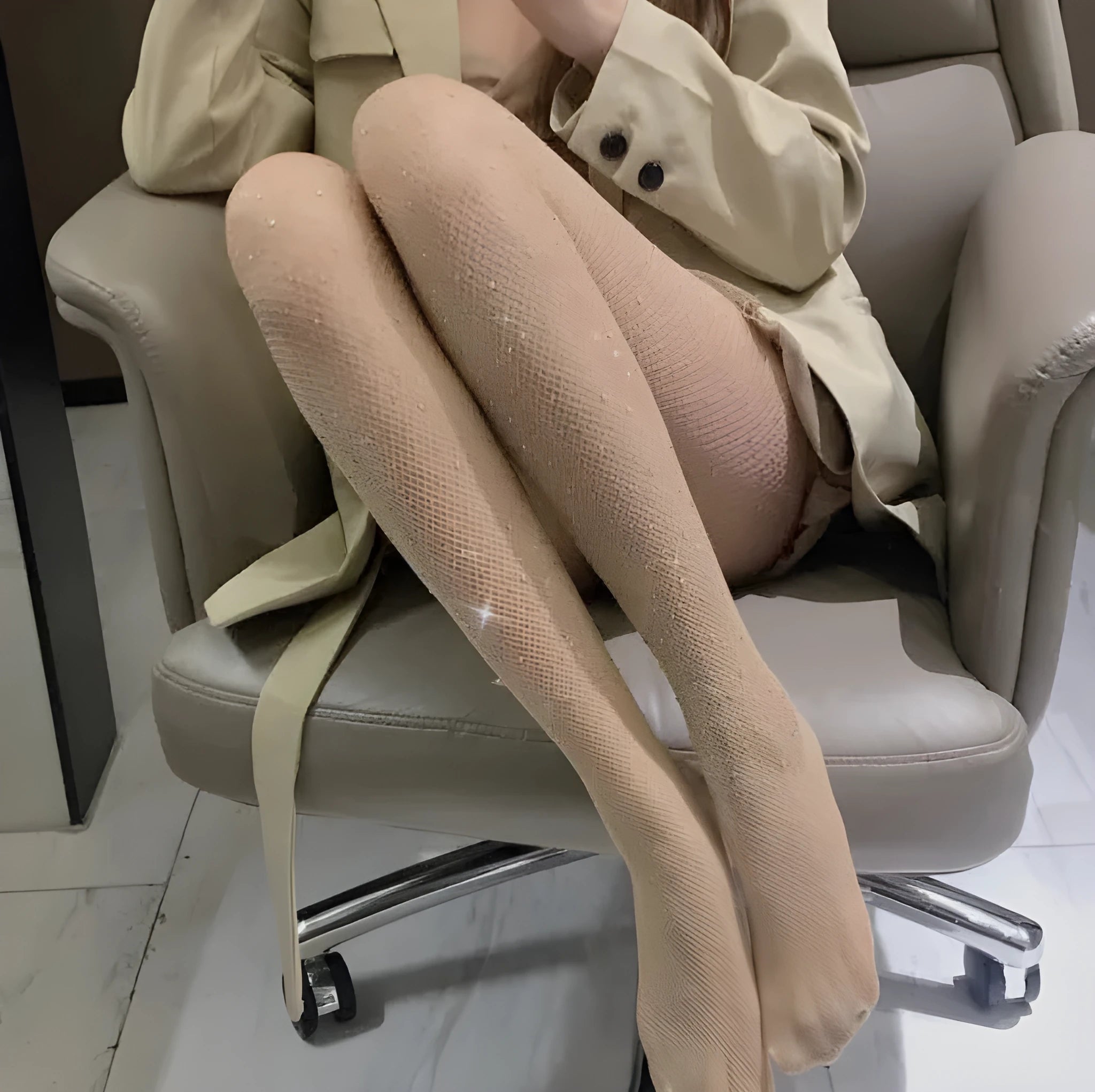 Women's mesh fishnet stockings in skin colour, black, or white, free size.