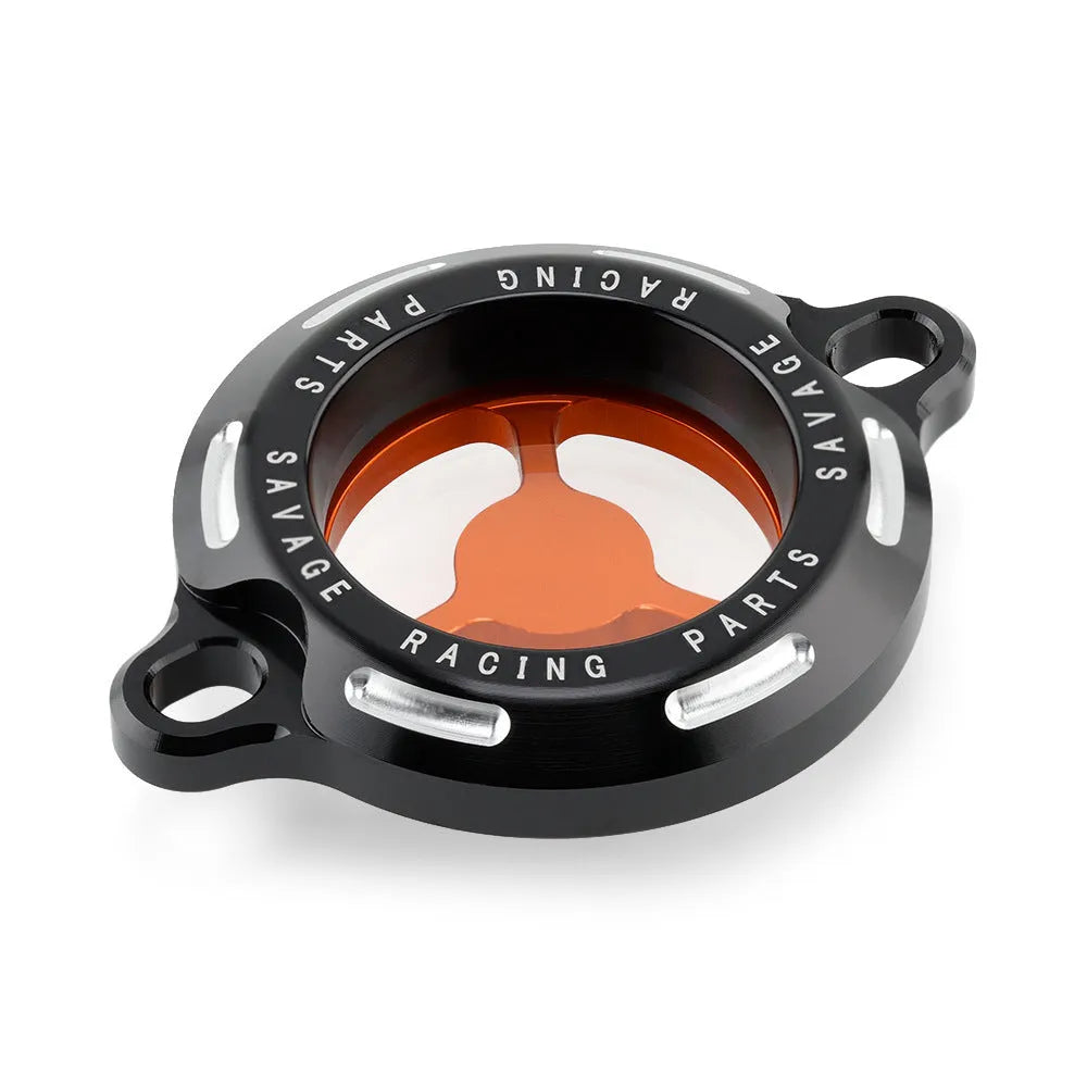Clear aluminium oil filter cover for KTM Duke motorcycle engines