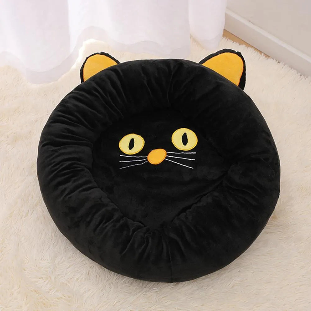 Black cat shape velvet pet nest bed with raised sides for cats