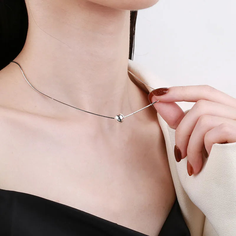 925 silver clavicle chain necklace with small round YFL376 colour pendant