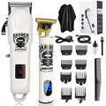 Rechargeable stainless steel hair clipper with USB charging cable and 4 guard attachments