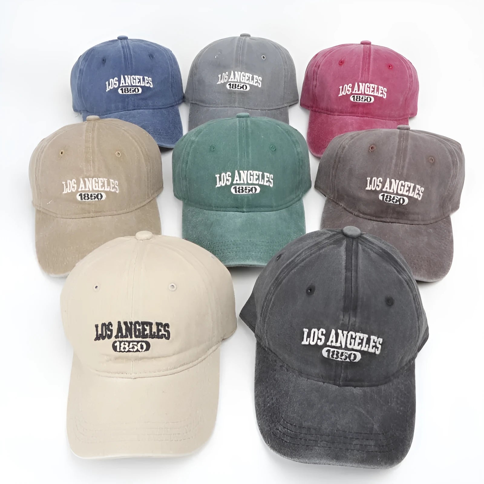 Retro personalised distressed peaked cap with embroidered letters, shown on adjustable strap, in navy blue colour.
