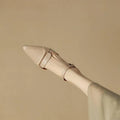 Women's pointed toe chunky heel sandals in apricot sheepskin with closed toe and TPR sole