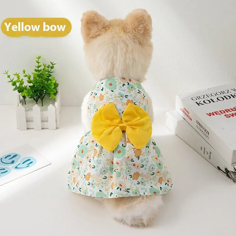 Ultra-thin floral butterfly knot princess dress for dog or cat in selected bow colour