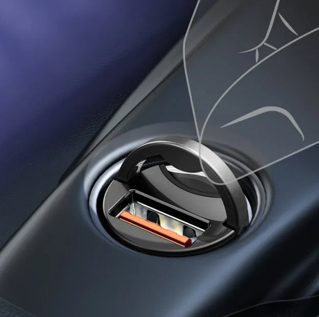 Electro-optical grey single USB port 30W car charger with 1 metre cable.