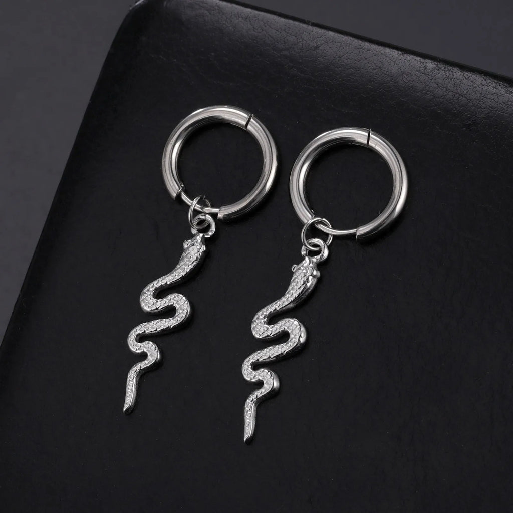 Stainless steel snake vintage clip earrings in gold or steel colour