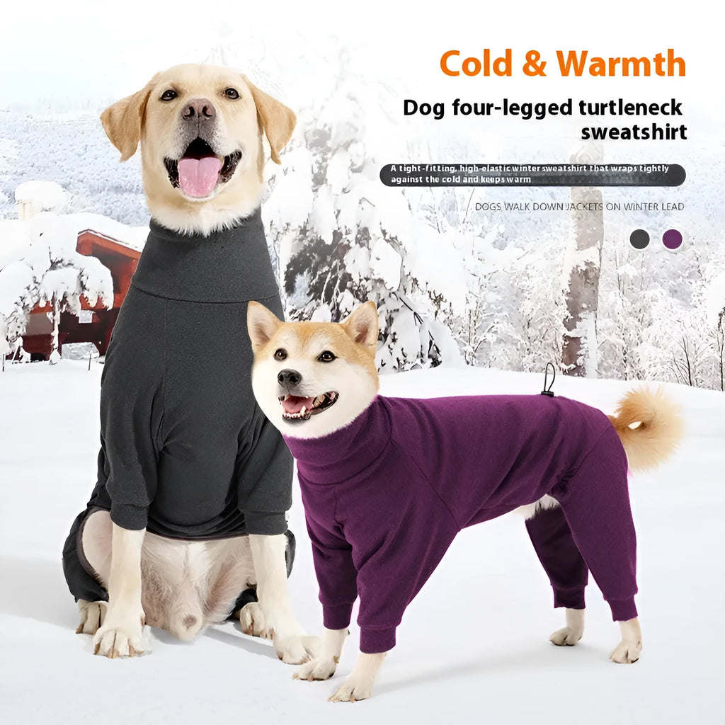 Four-legged polar fleece dog coat with high collar in dark grey colour