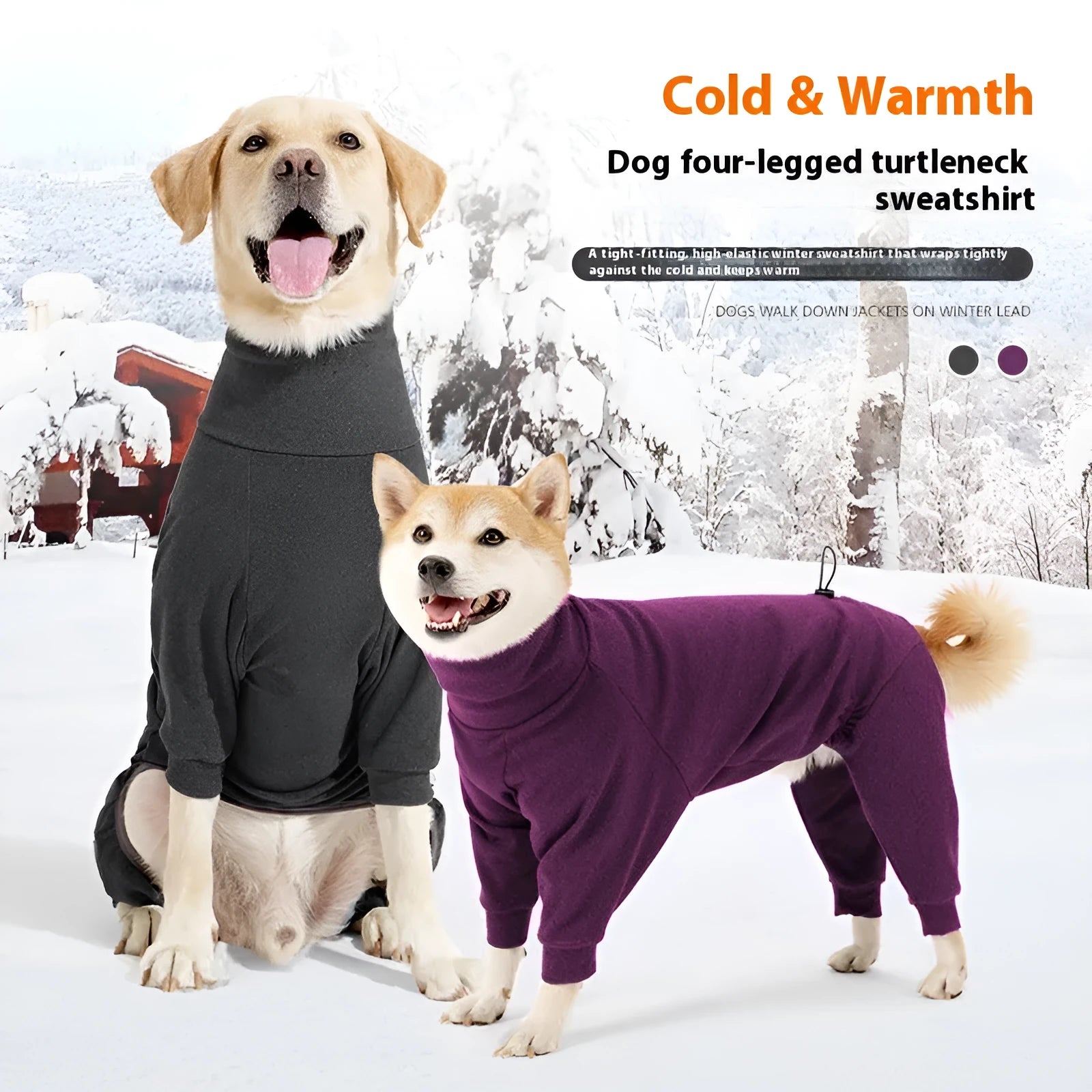 Four-legged polar fleece dog coat with high collar in dark grey colour