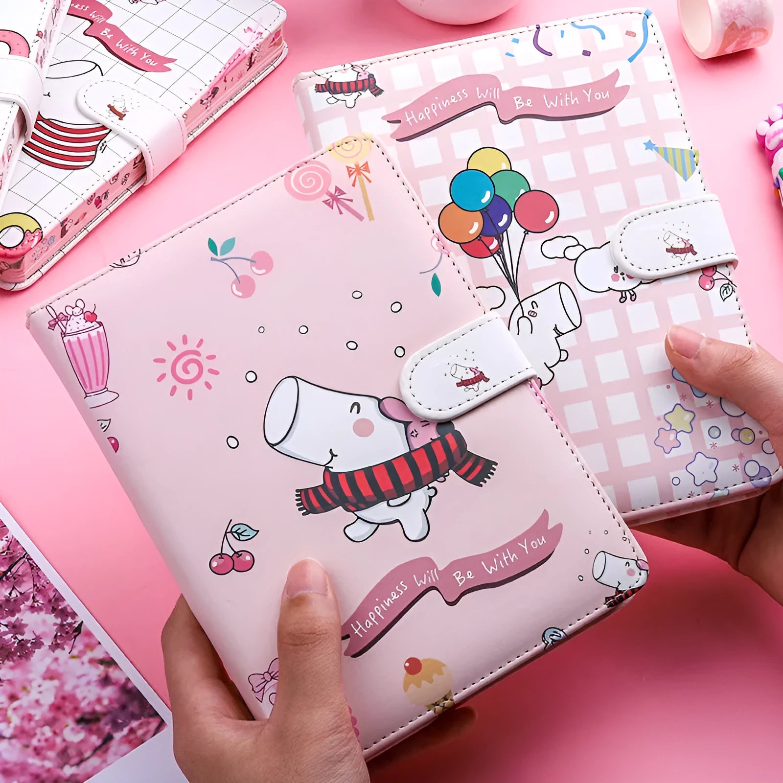 Small white Kaba Bear notebook with magnetic buckle closed, showing A6 size.