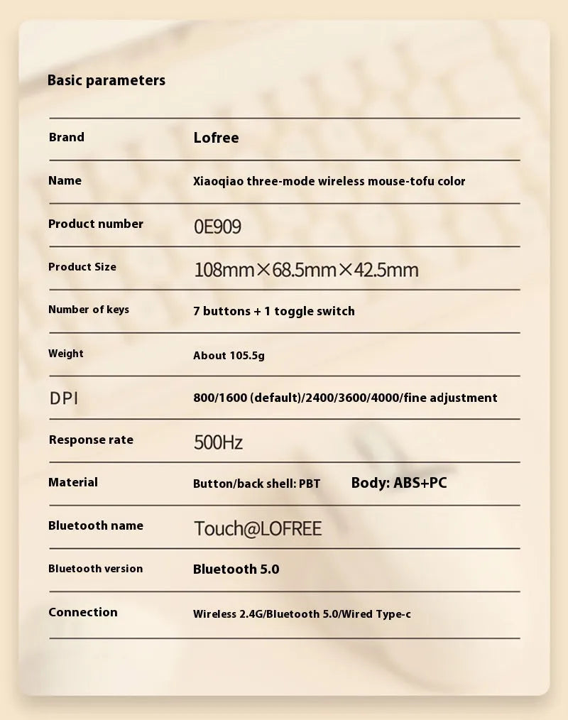 Xiaoqiao three-mode wireless mouse in Tofu colour showing ergonomic shape and multiple buttons