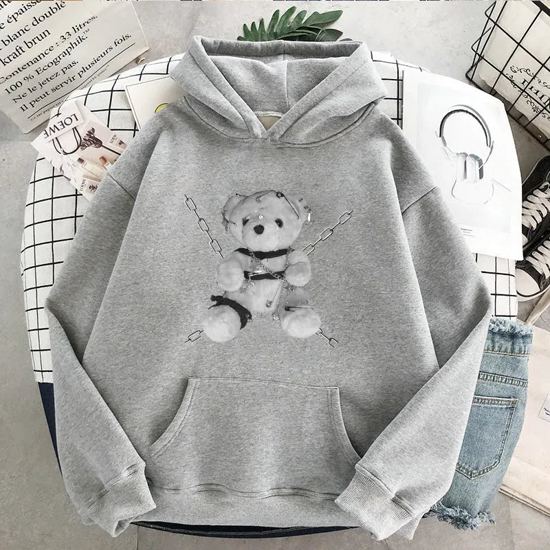 Black womens Japanese gothic print cotton hoodie sweatshirt front view