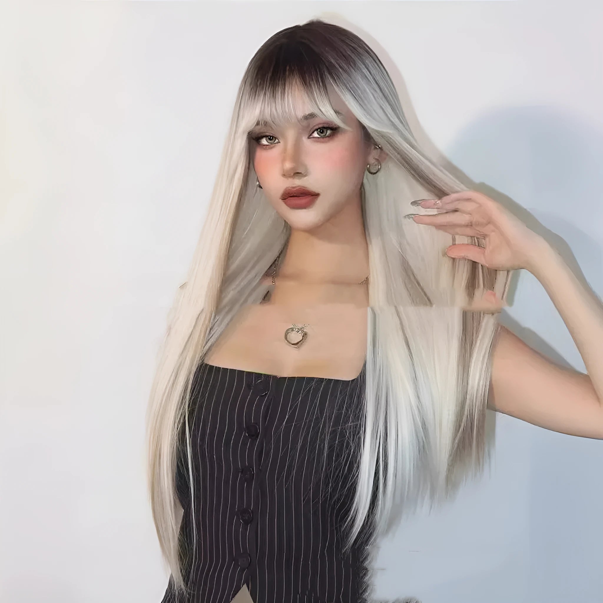 Head dyed long straight hair high-temperature fiber wig in colour LC1073-1 with Qi bangs