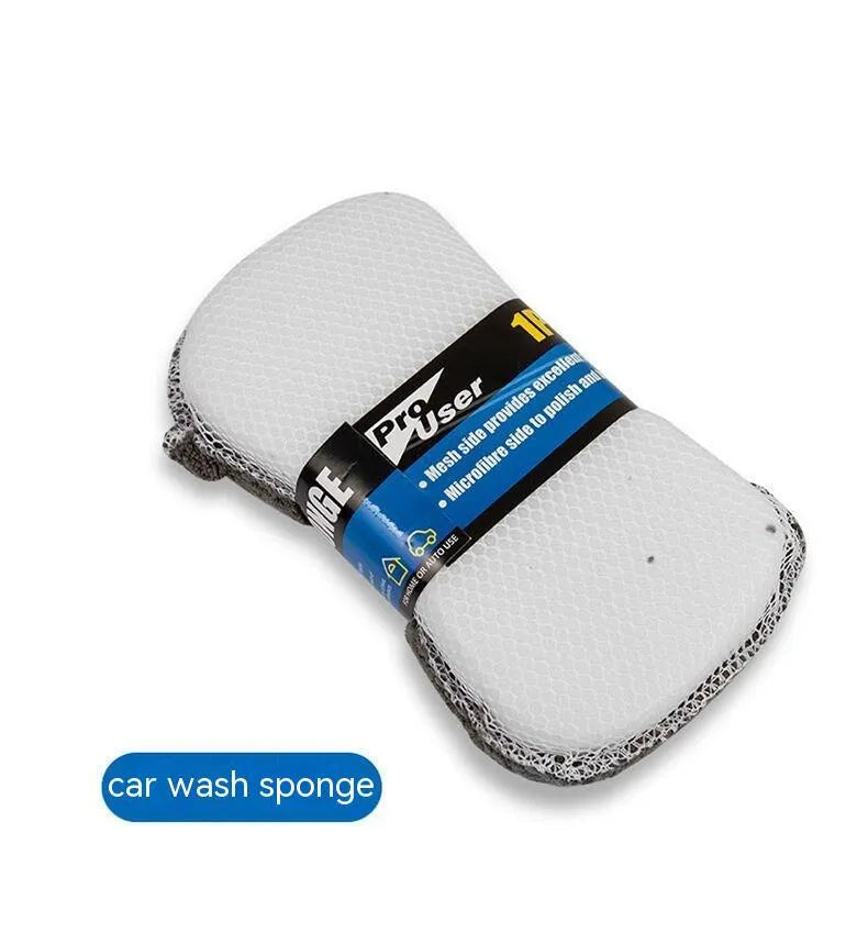 9-piece grey microfiber car wash cleaning set with gloves, sponge, brush, wipes and towels
