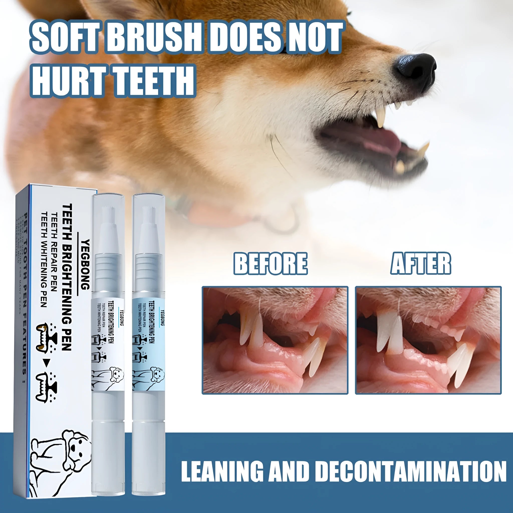 Pet teeth whitening pen with dental brush for dog and cat tartar removal