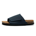 Men's retro platform slippers, frosted artificial PU upper, rubber sole, in camel colour, side view
