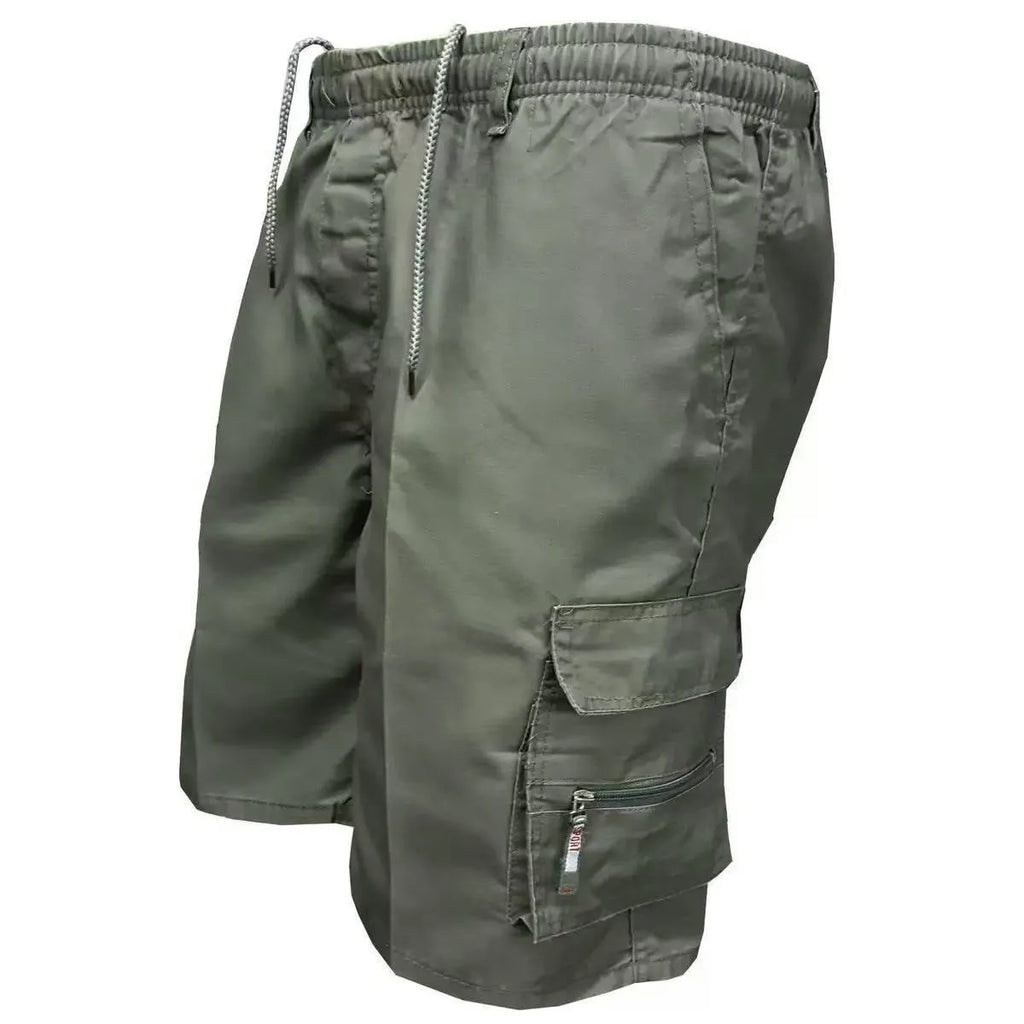 Men's loose fit casual work trousers in polyester fabric, shown in multiple colour options including black and camouflage.