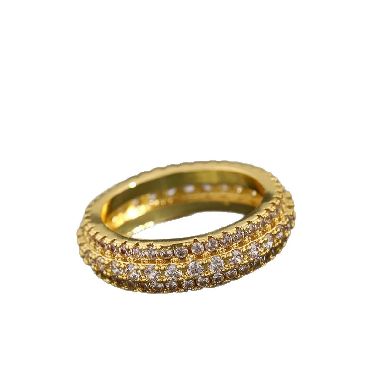 A geometric triangle-shaped ring with a zircon stone inlay, shown in a choice of metal colour finishes.