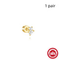 S925 sterling silver flat column geometric threaded ear bone stud in a gold electroplated finish.