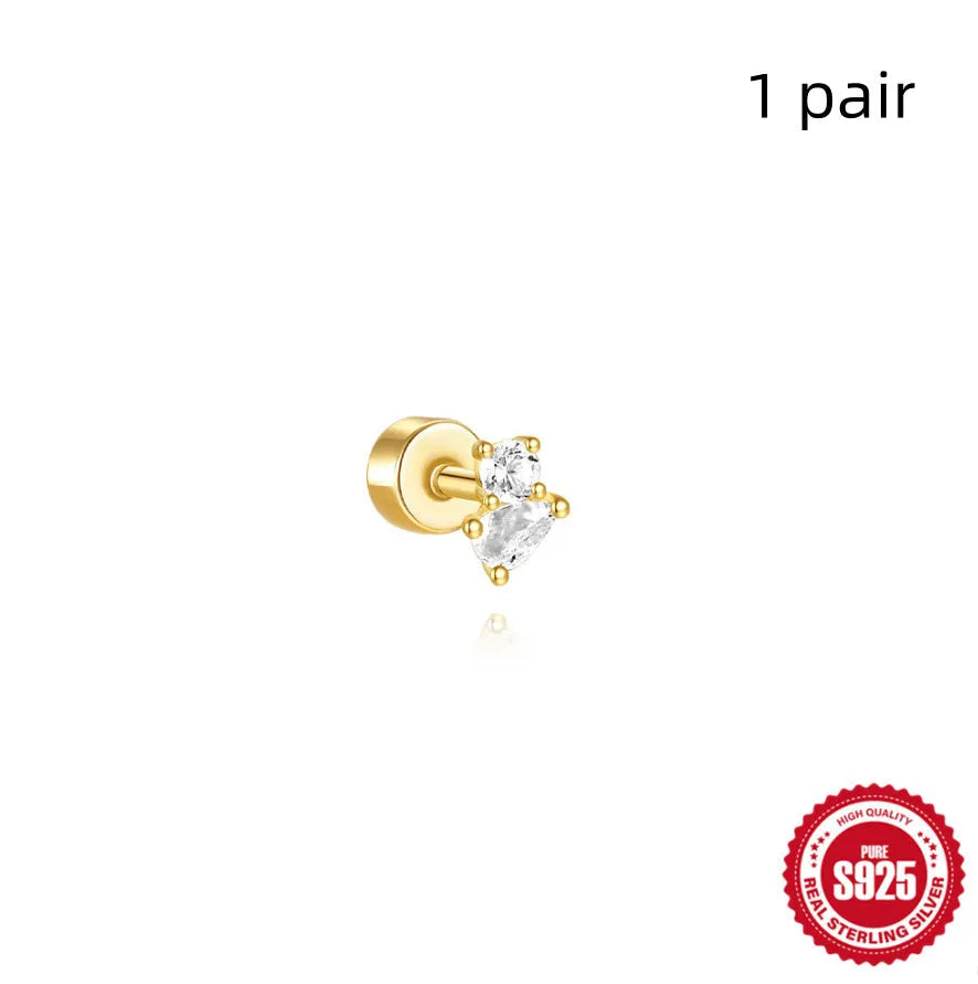 S925 sterling silver flat column geometric threaded ear bone stud in a gold electroplated finish.