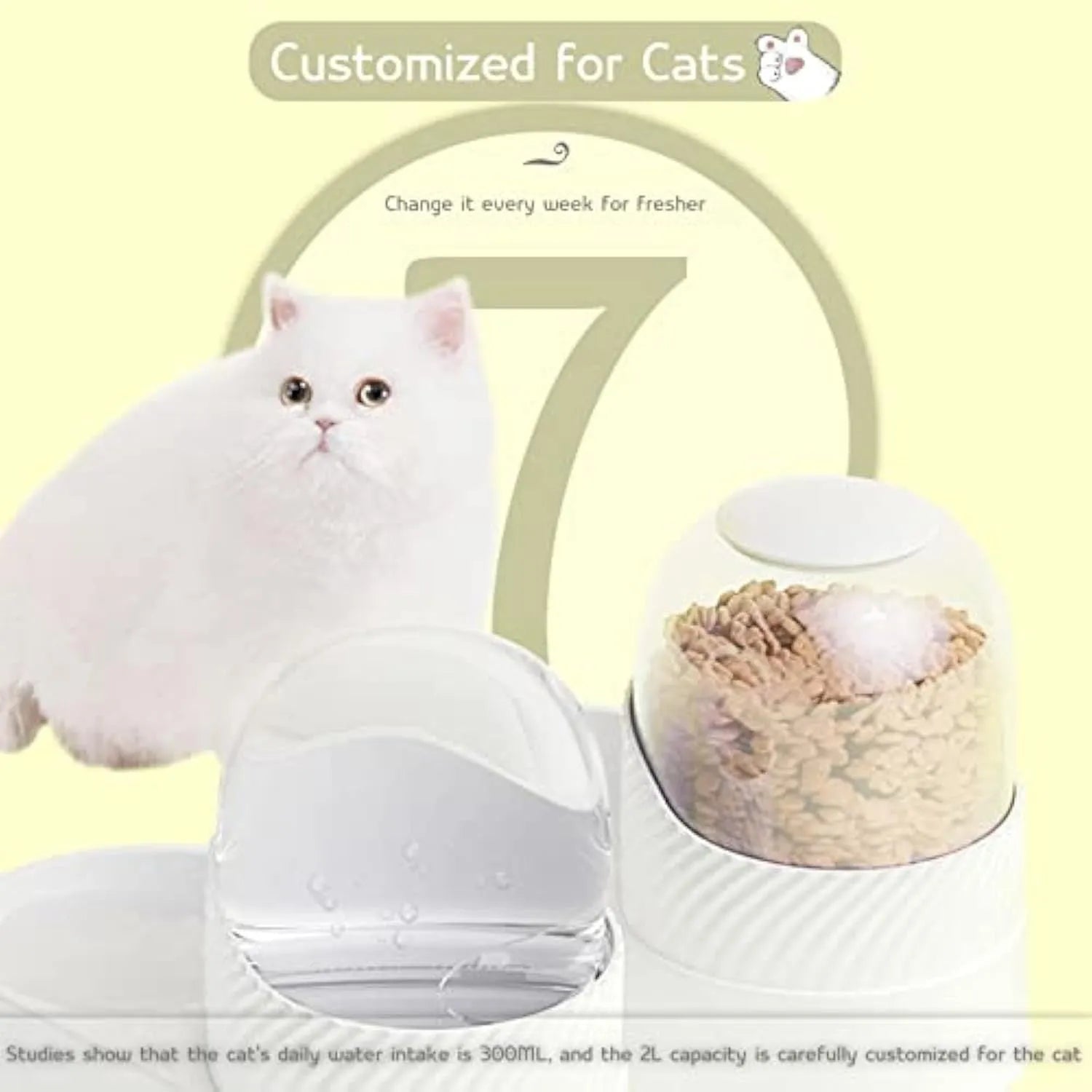 White plastic cat feeder and water dispenser set with wave-shaped design