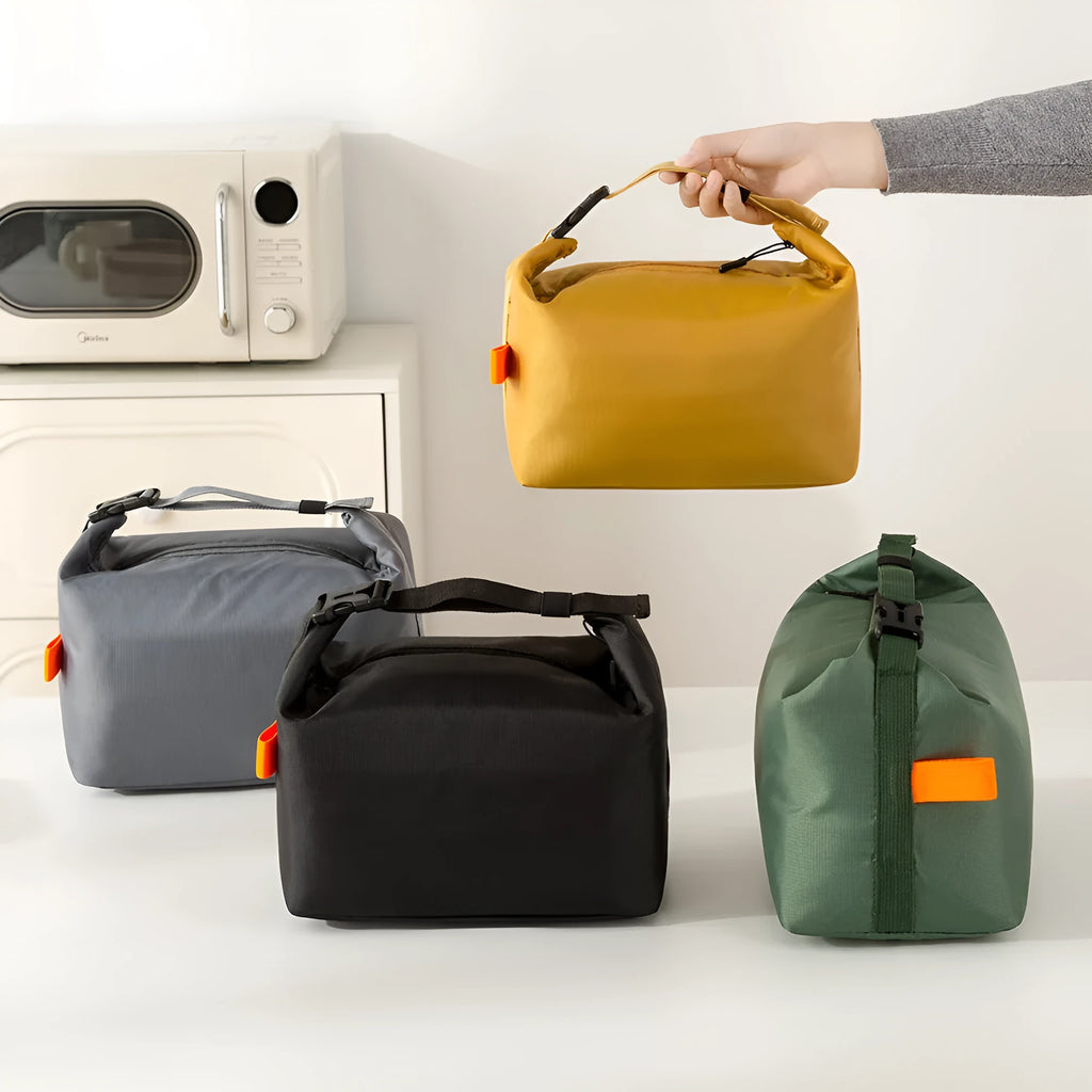 Japanese style insulated food storage bag in Oxford cloth, shown in Army Green colour.