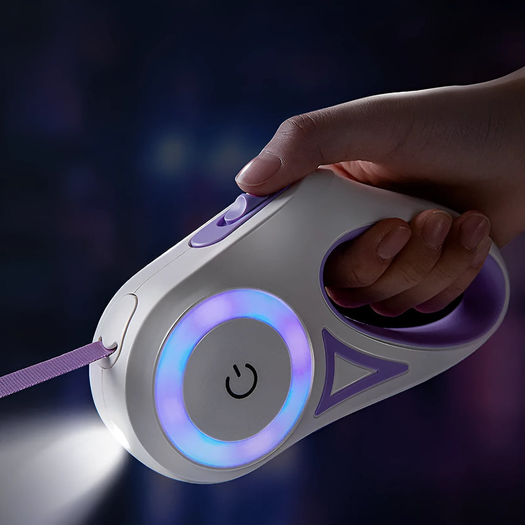 Retractable dog leash in Dream Purple, 3m length, with one-handed brake button and ABS housing