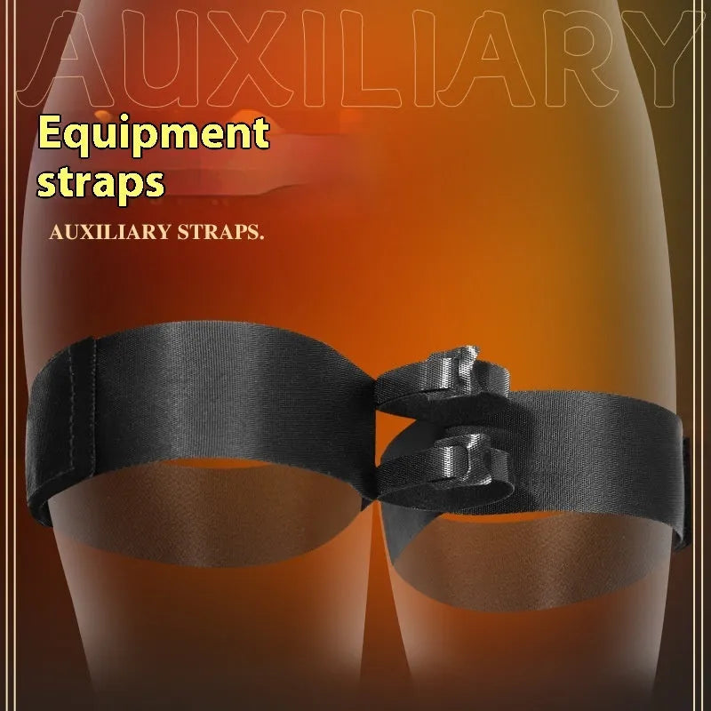 Black knitted adult toy accessory strap for harness use.