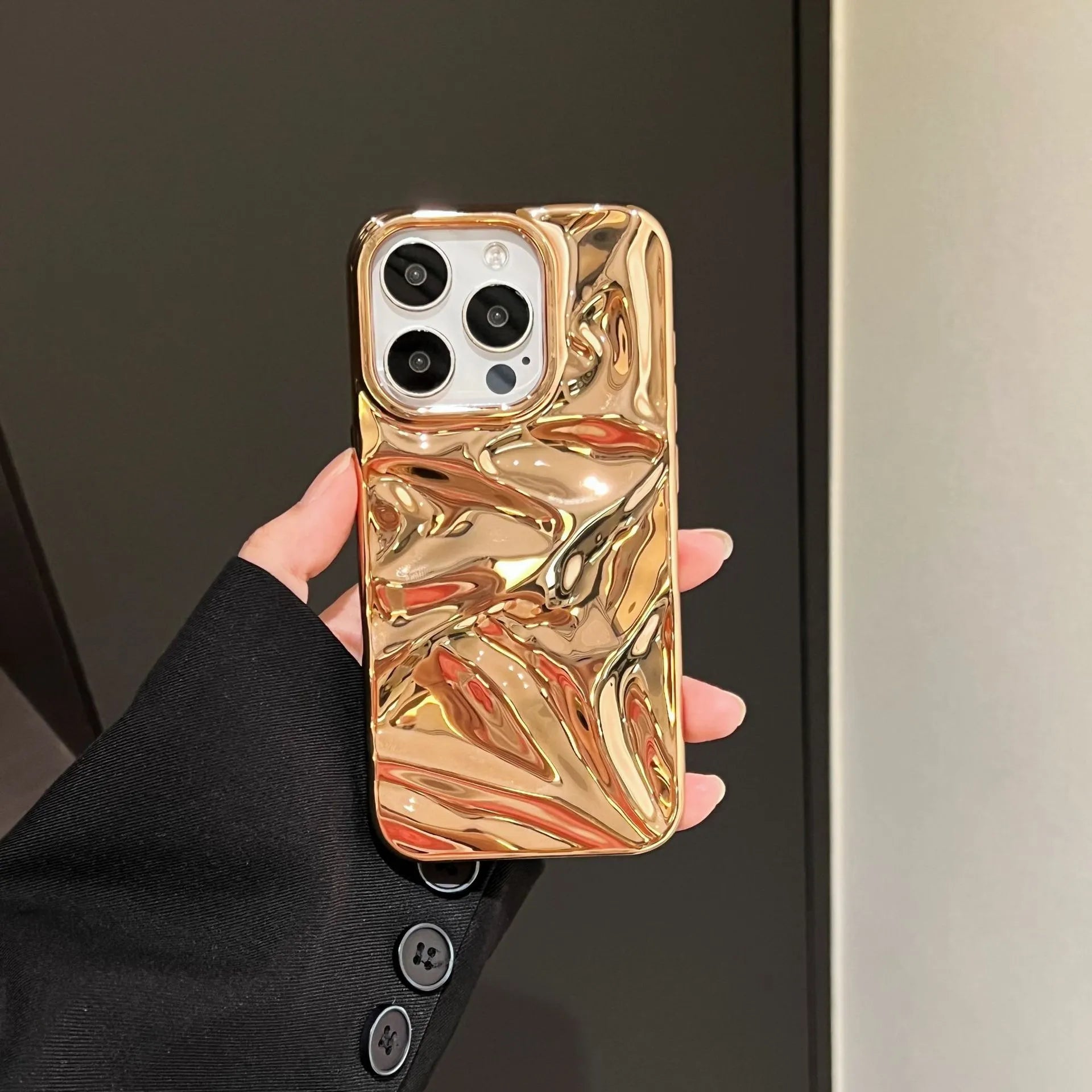 Electroplated three-dimensional pleated TPU phone case for iPhone 11–16 Pro Max in milk blue colour