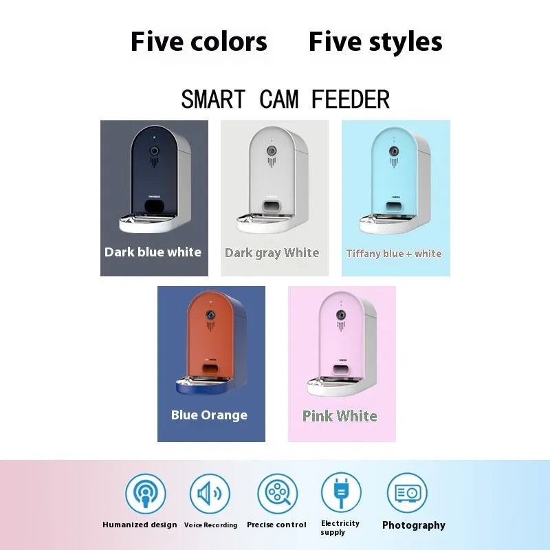 Automatic pet feeder with remote monitoring in Barbie pink and ivory white colours