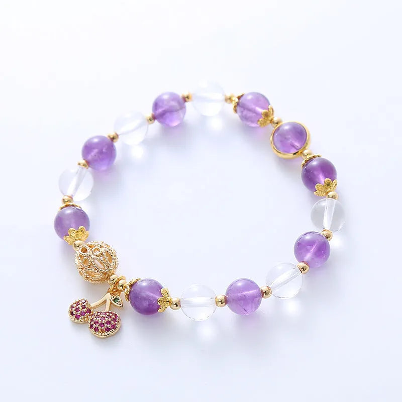Purple crystal bracelet with a micro-inlaid cherry flower design, sweet style for women.