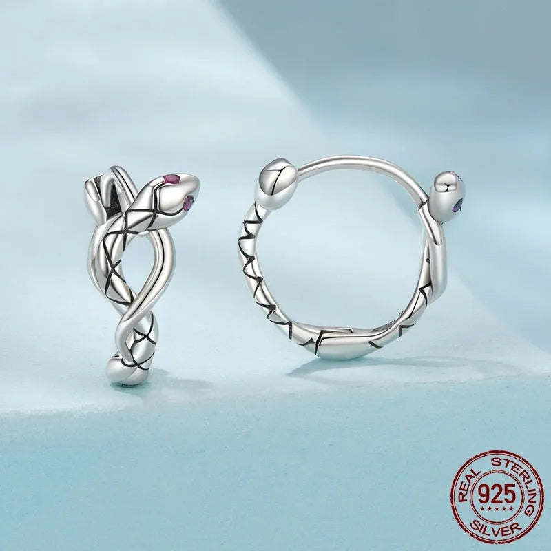 S925 sterling silver snake ear clip earrings in retro animal design for women
