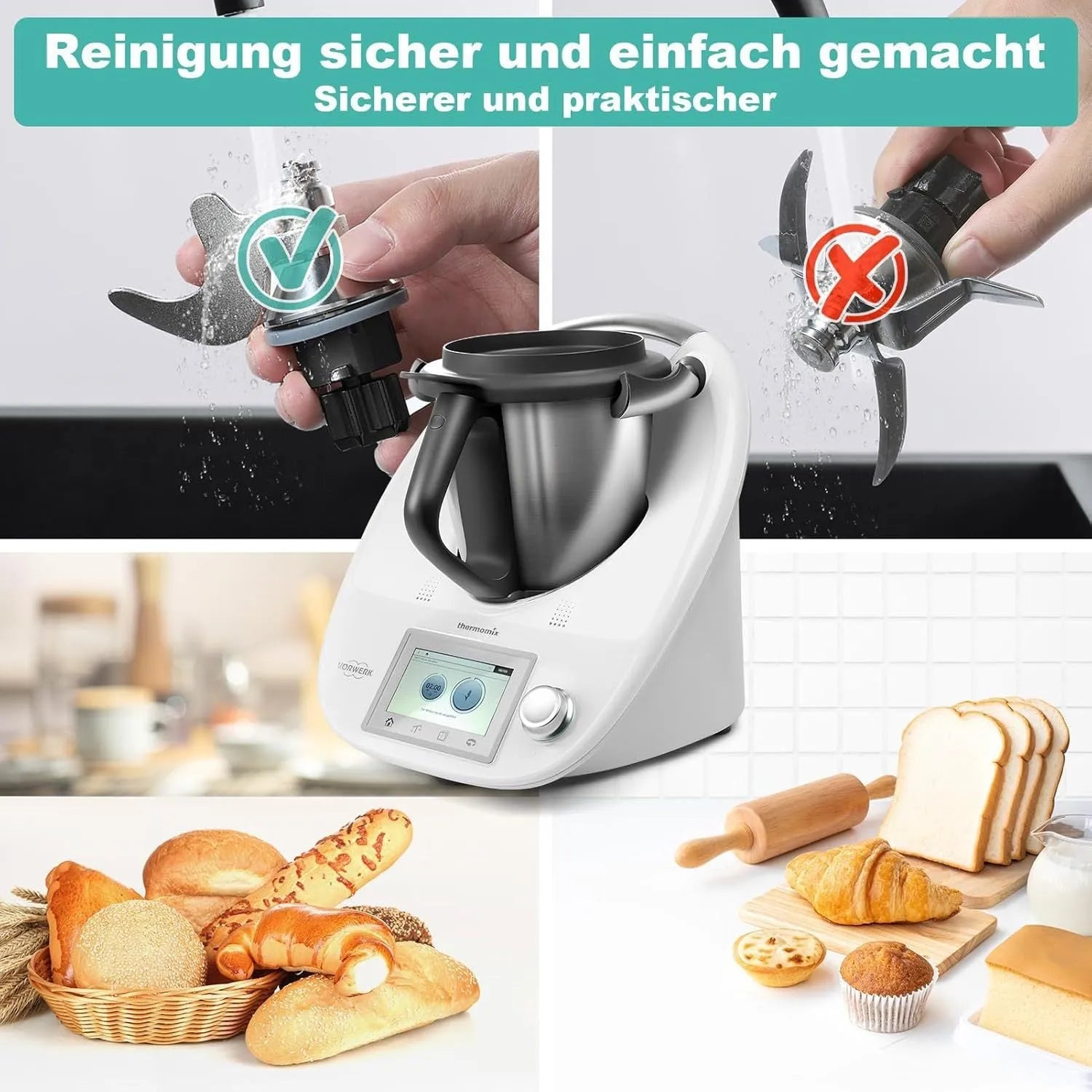 Stainless steel dough knife with ceramic blade for Thermomix TM6 and TM5 replacement