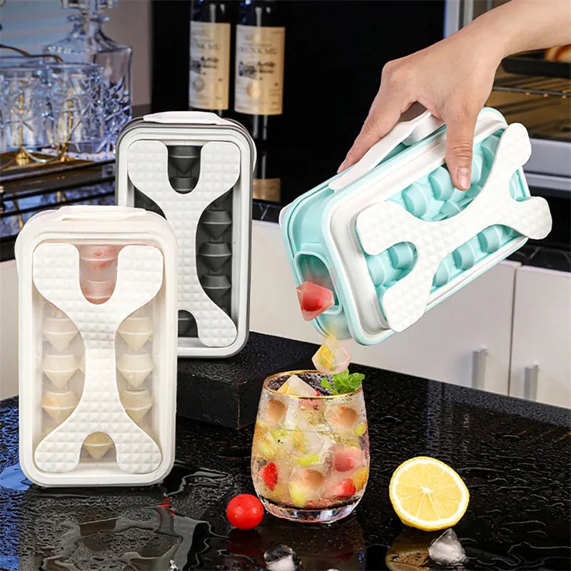 Portable silicone ice ball mould water bottle in light grey showing 20.5cm length and modern minimalist design